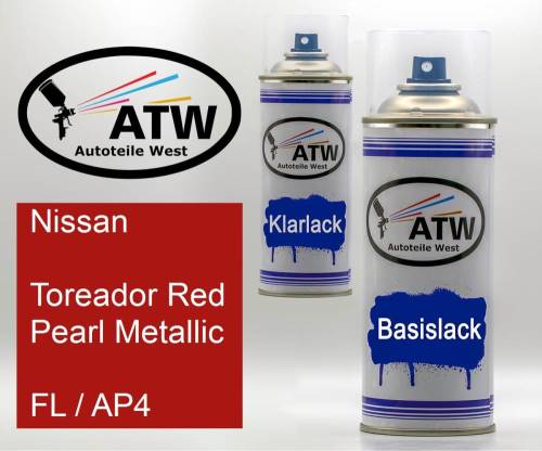 Nissan, Toreador Red Pearl Metallic, FL / AP4: 400ml Sprühdose + 400ml Klarlack - Set, von ATW Autoteile West.